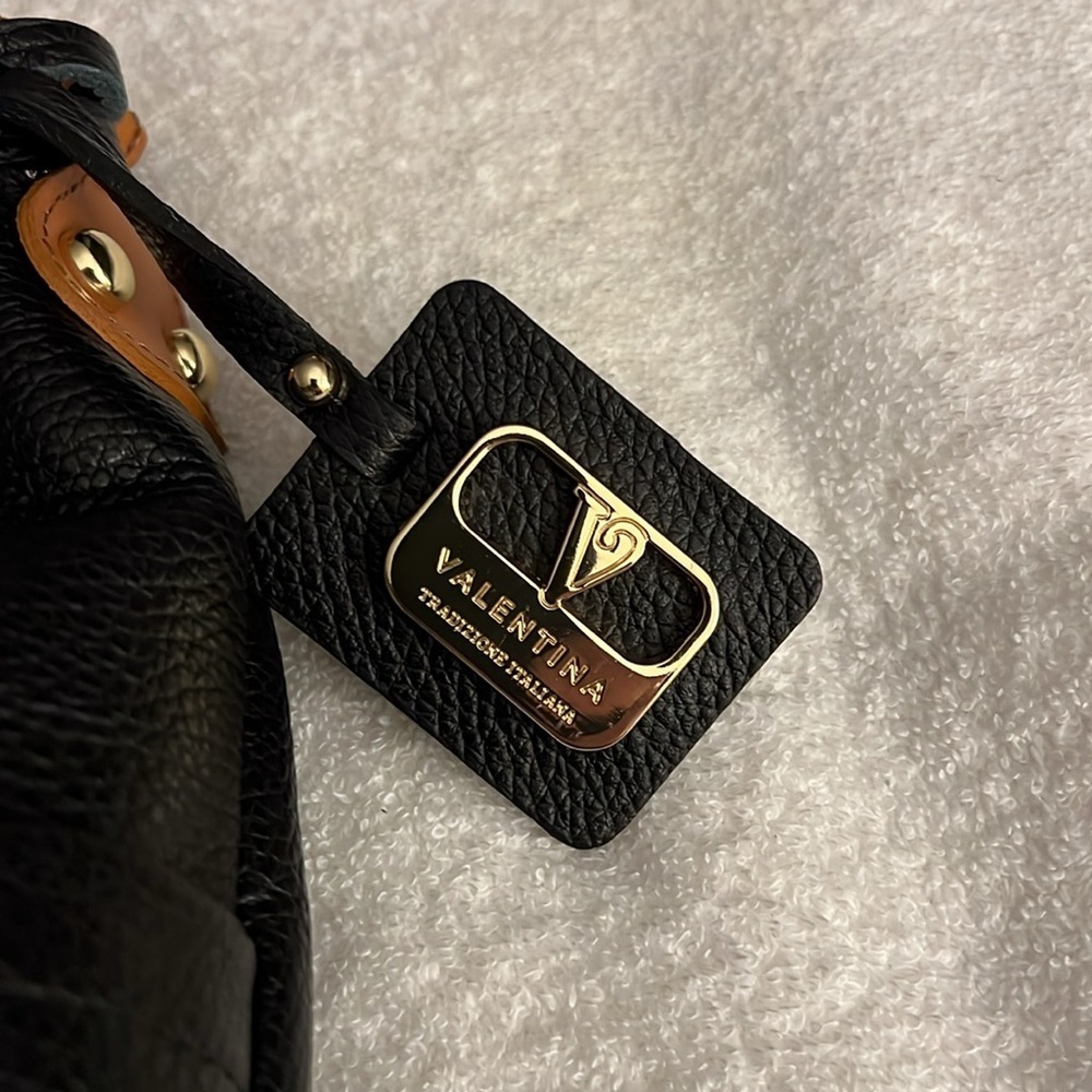 Valentina Black and Tan Hobo Bag with Metallic Accents - Picture 3 of 8
